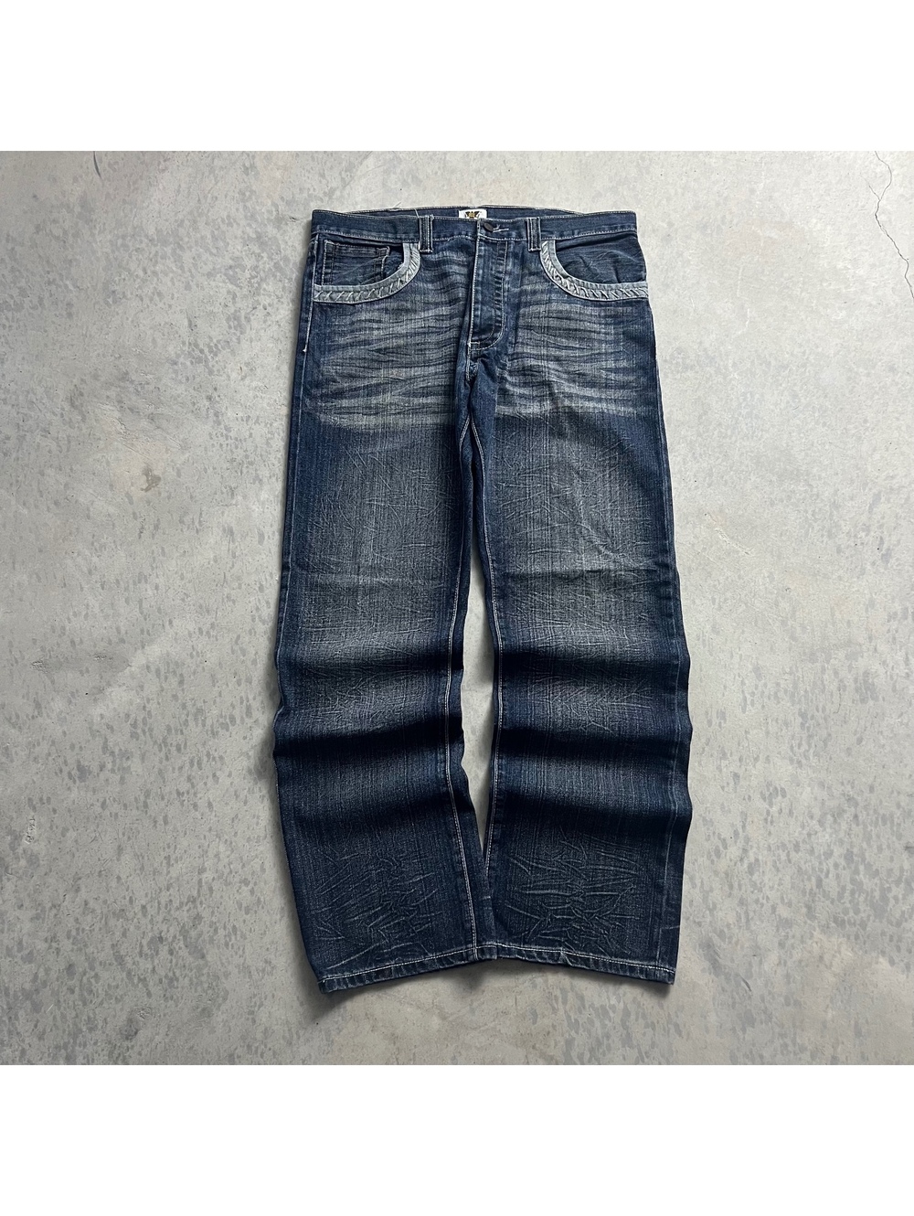 VTG Y2K Antik Denim Studded Jeans Sz. 36 (Fits 38X32) Faded Dark Wash Whisker